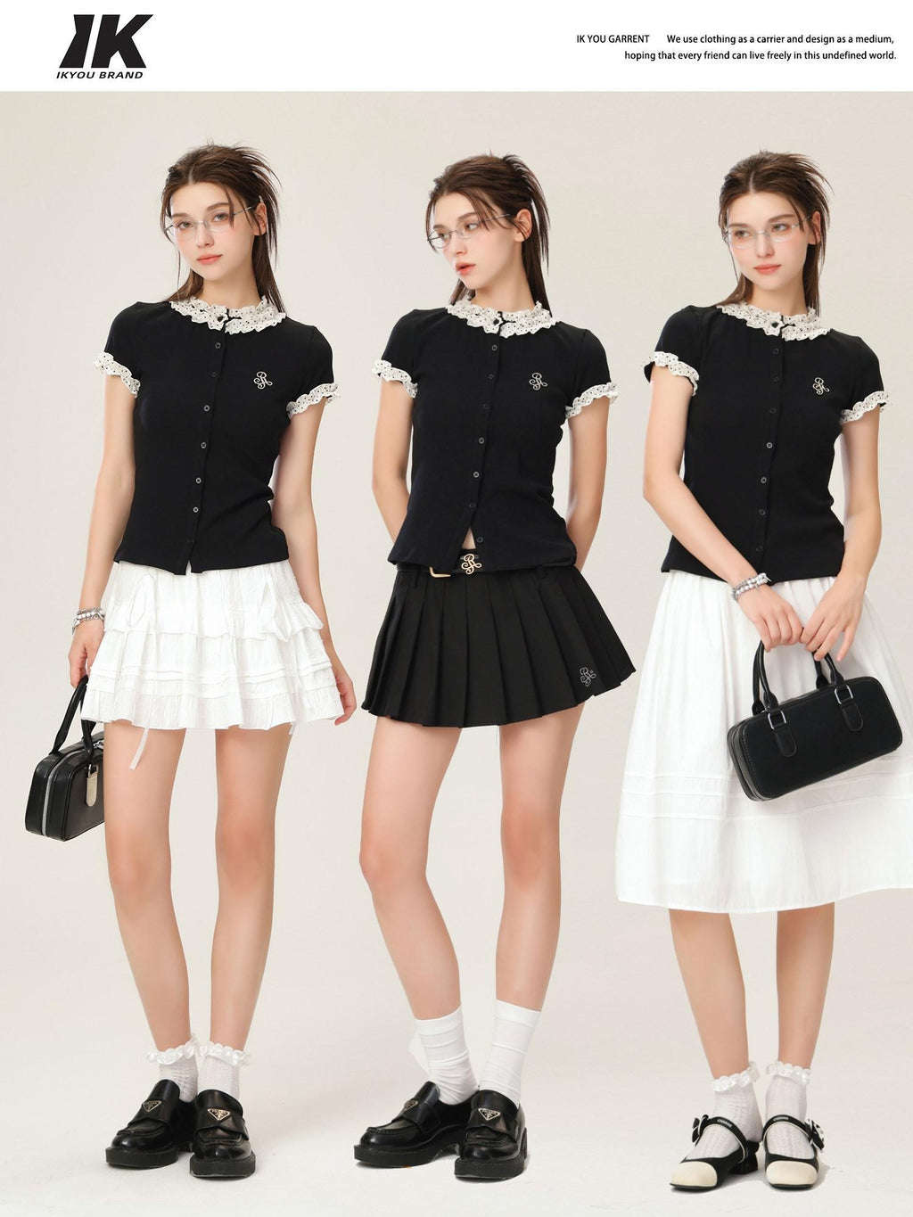 ikyou Cotton Stretch Slim Polka Dot Ruffle Women Short Sleeve Buttoned Knit Cardigans