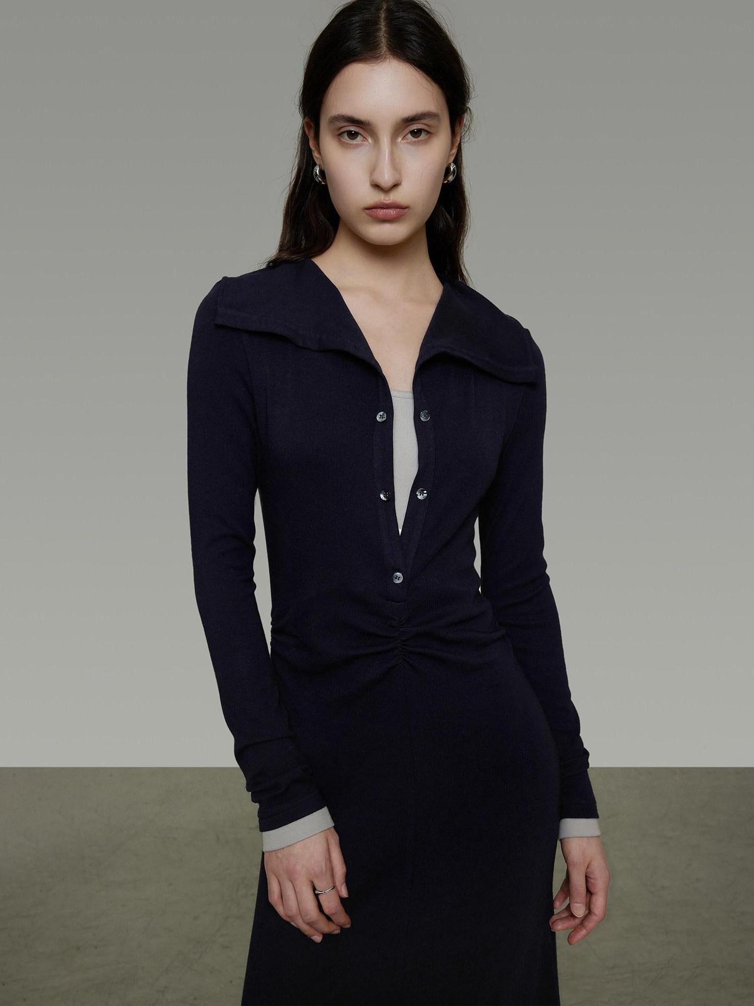 unspoken Breathable Modal Faux Twopiece Slim A Line V-neck Commuter Maxi Dresses