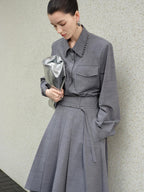 audreyyang Original Relaxed Collared Cardigan Long Sleeve Women Polyester Wool Blouses