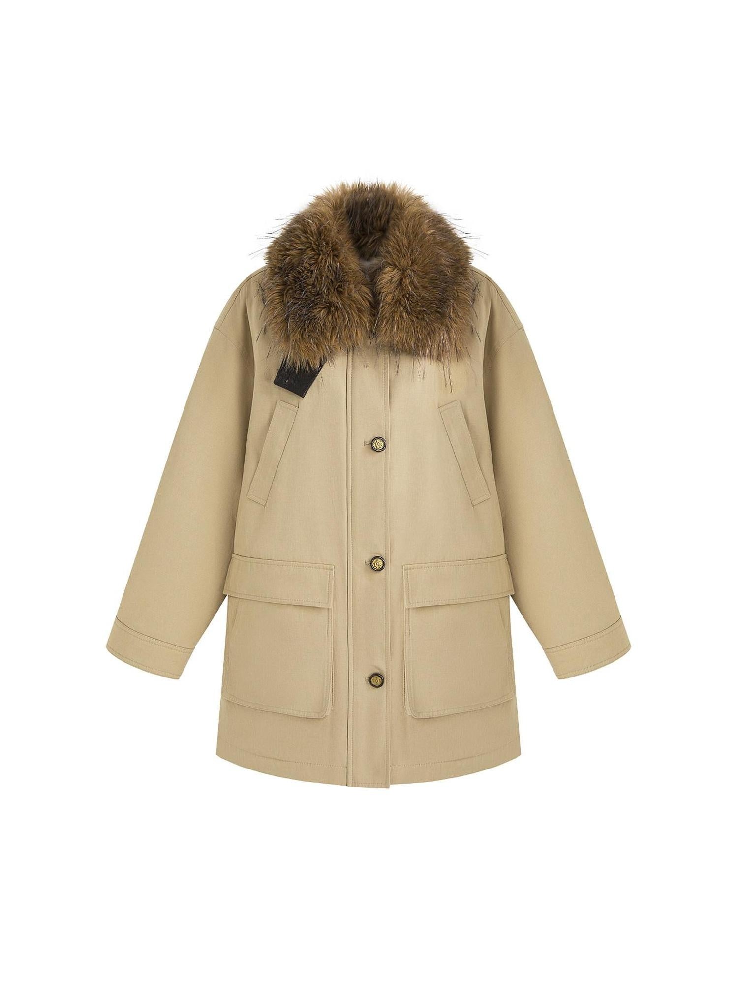 unspoken Thick Cotton Oversized Midlength Single Breasted Khaki Puffer Jackets
