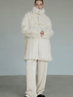 unspoken Ivory High Neck Button Closure Minimalist Workwear Midlength Women Long Coats