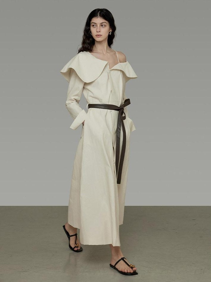 unspoken Comfortable Cotton Blend High Waist Asymmetrical Shirt Dress Office Maxi Dresses