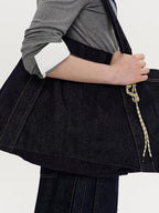 fano Spacious Open Top Casual Minimalist Denim Blue Everyday Women Tote Bags