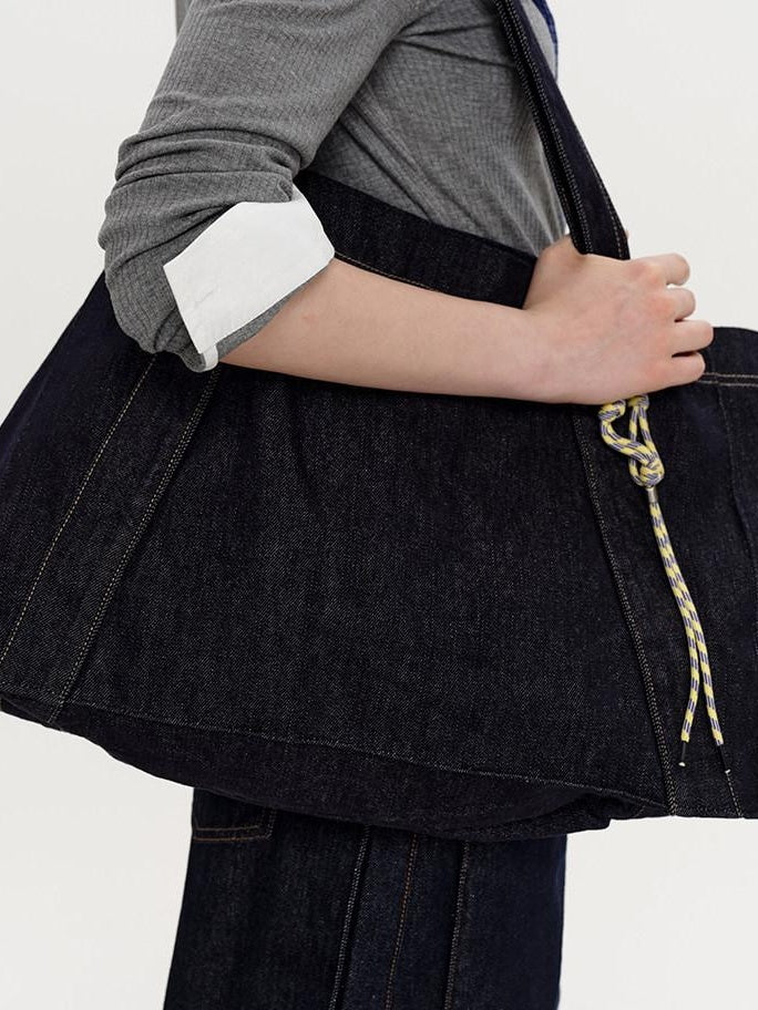 fano Spacious Open Top Casual Minimalist Denim Blue Everyday Women Tote Bags