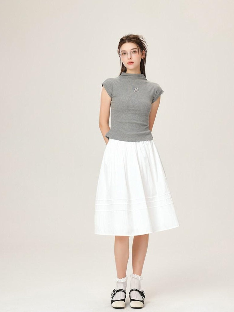 ikyou High Waist 100 Percent Cotton Resin Colorfast A Line Casual White Midi Skirts