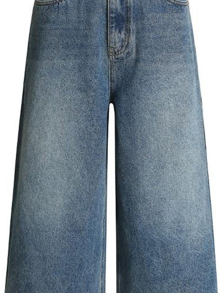 fano Natural Waist Loose Fit Ankle Crop Denim Casual Blue Youth Straight Leg Jeans