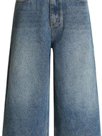 fano Natural Waist Loose Fit Ankle Crop Denim Casual Blue Youth Straight Leg Jeans