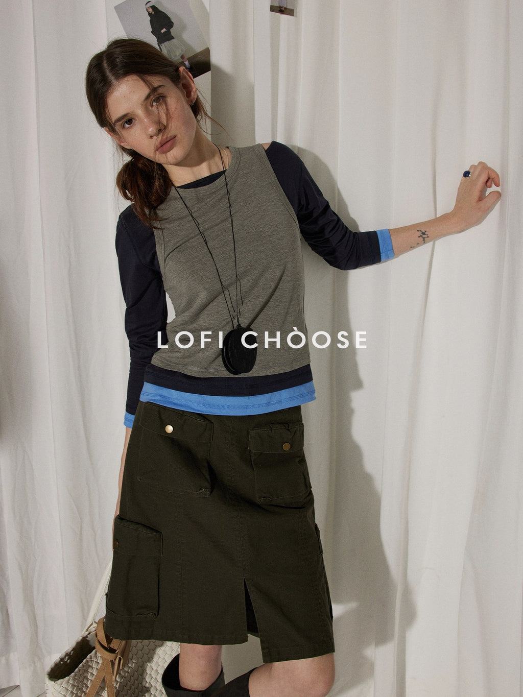 Lofi choose Soft Acrylic Cotton Blend Commuter Loose Fit Women Green Long Sleeve T-Shirts