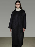unspoken Heavyweight Lambswool Blend Minimal Commuter Loose Longline Black Wool Coats