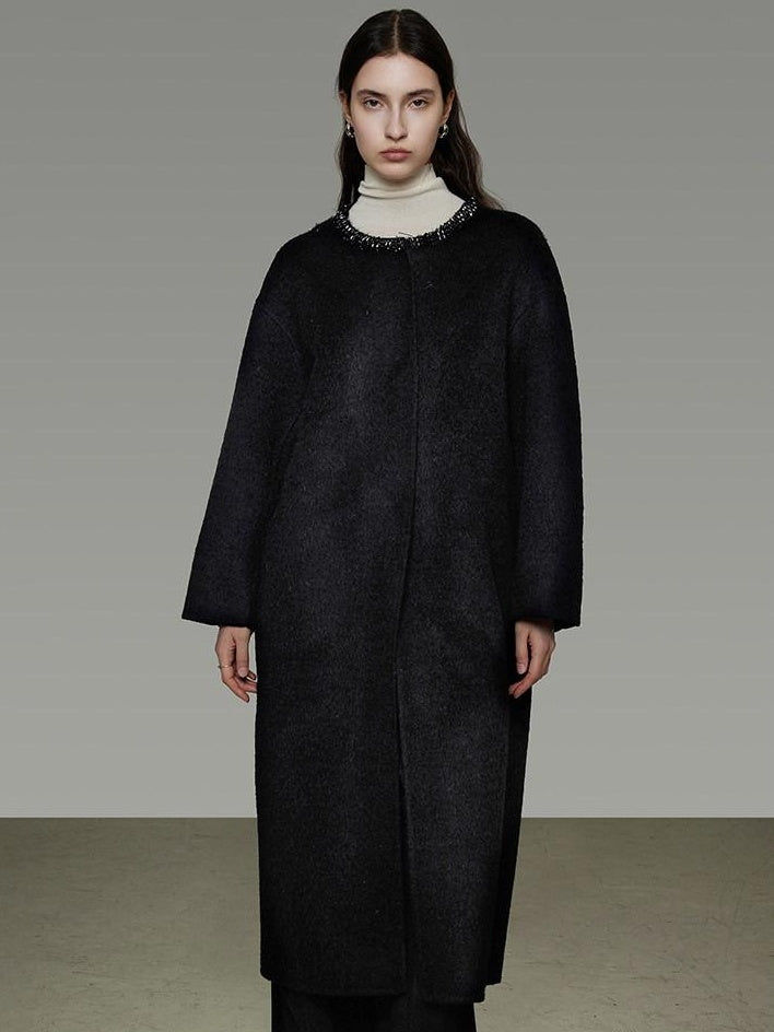unspoken Heavyweight Lambswool Blend Minimal Commuter Loose Longline Black Wool Coats