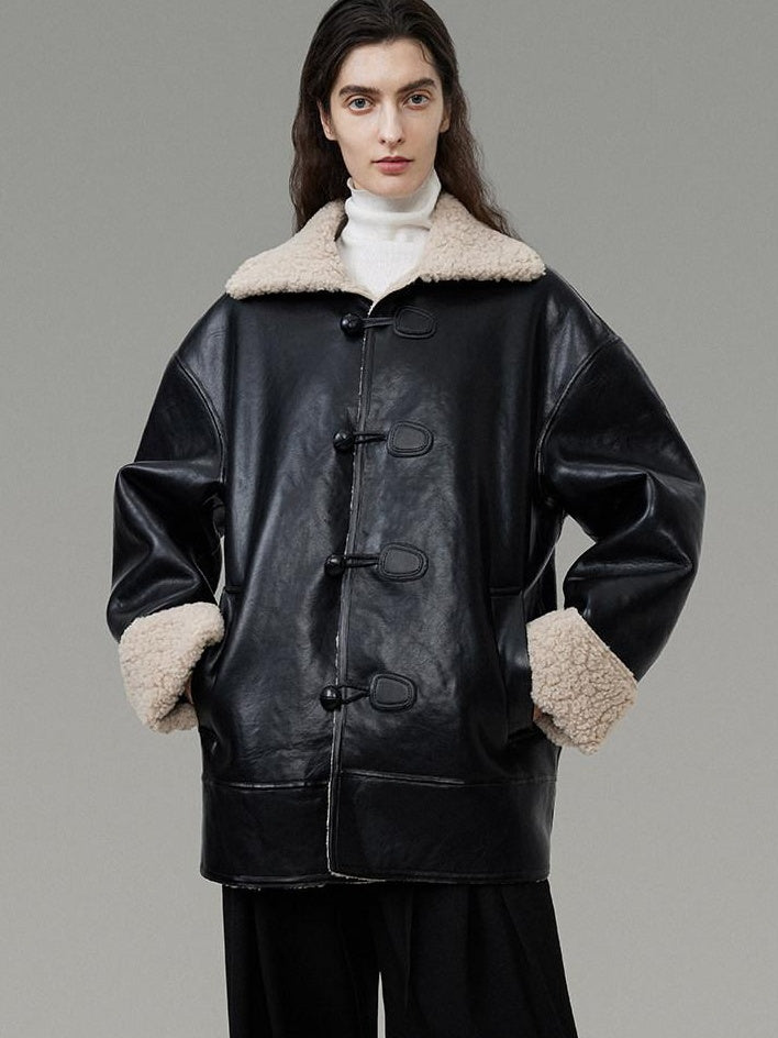 unspoken Minimalist Commuter Loose Fit Longsleeve Zip Women Black Leather Jackets