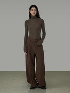unspoken High Waist Pocketed Minimalist Office Brown Polyester Blend Wide Leg Pants