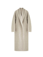 unspoken Warm Wool Rabbit Silk Blend Tie Waist Straight Cut Minimal Commuter Long Coats
