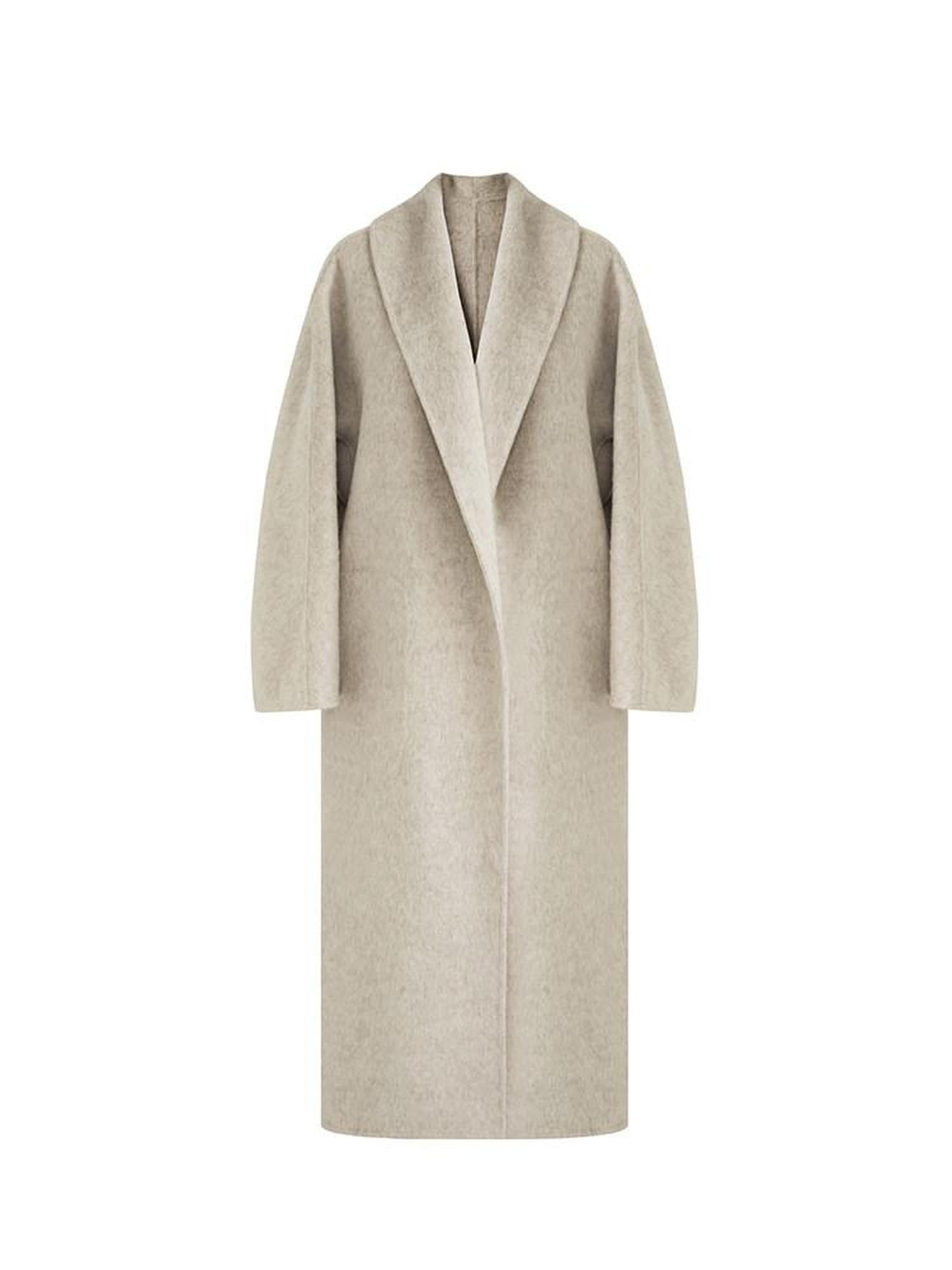 unspoken Warm Wool Rabbit Silk Blend Tie Waist Straight Cut Minimal Commuter Long Coats