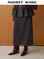 audreyyang Waist Cinch Slim Casual V-neck Single Breasted Women Office Black Wool Coats