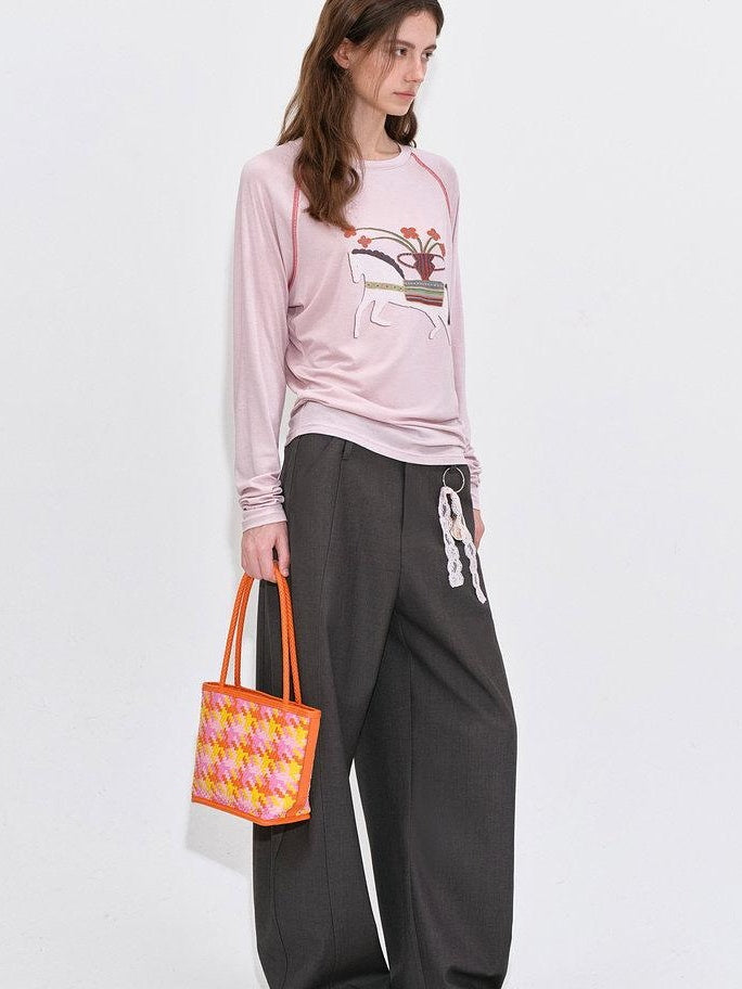 fano Poly Rayon Blend Mid High Waist Minimal Commuter Pine Gray Wide Leg Pants