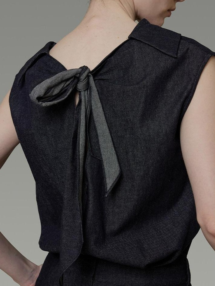 unspoken Pure Cotton High Waist Commuter Blue Black Casual Off Shoulder Crop Tops