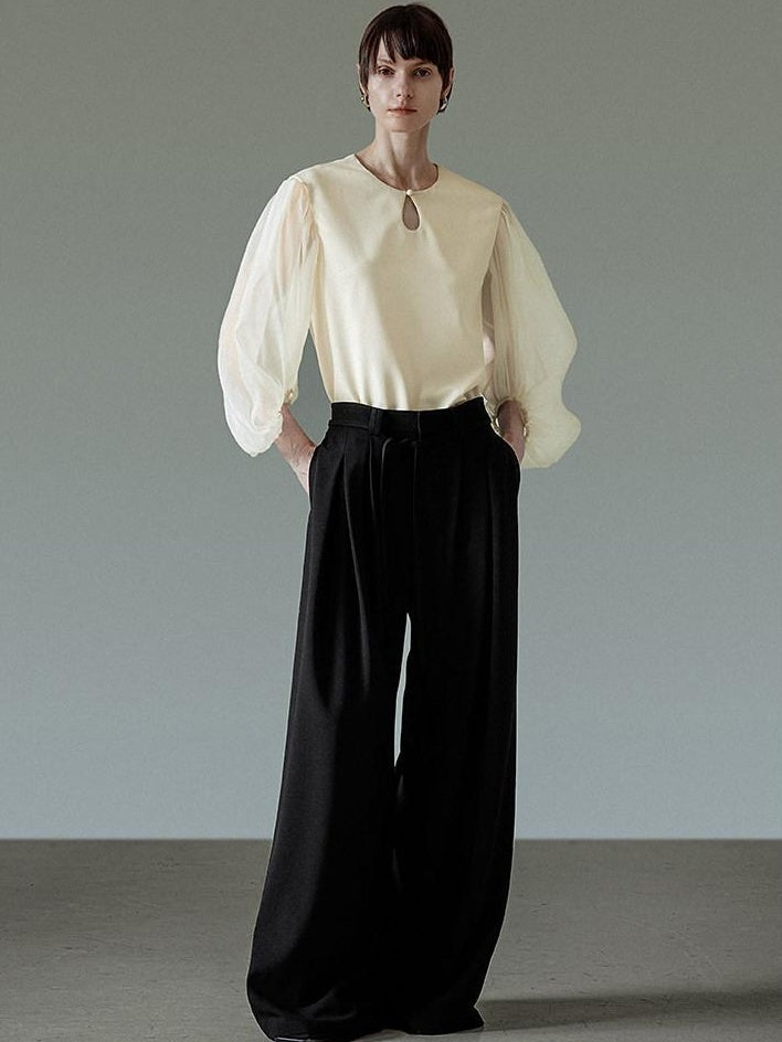 unspoken Breathable Original Loose Spliced Lantern Sleeve Pullover Polyester Blouses