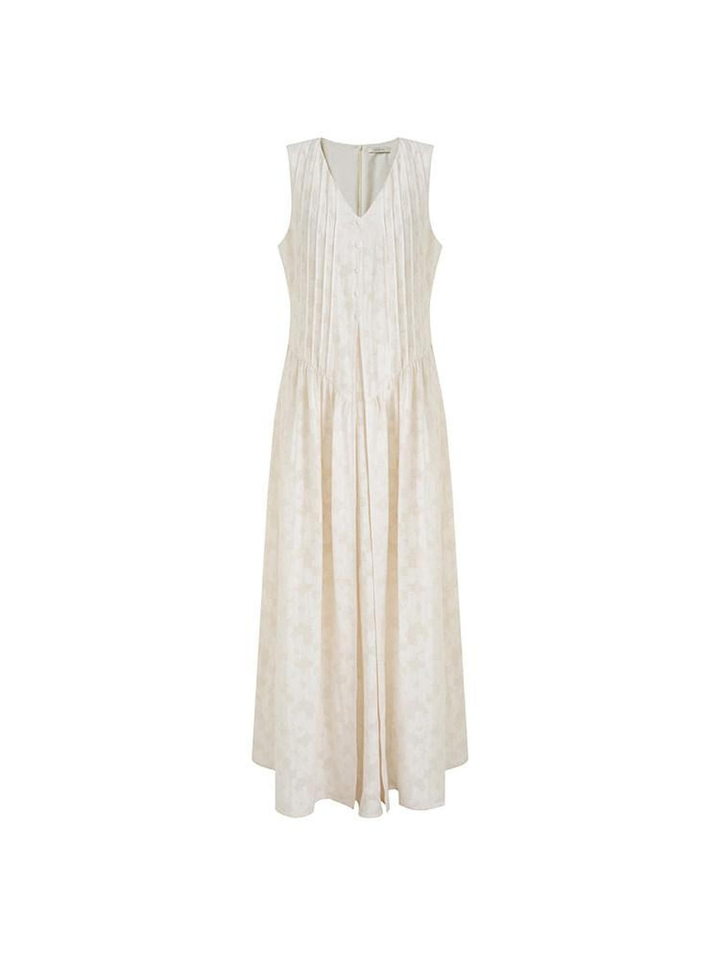 unspoken Elegant Jacquard V-neck High Waist A Line Sleeveless Work Off White Maxi Dresses