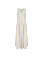 unspoken Elegant Jacquard V-neck High Waist A Line Sleeveless Work Off White Maxi Dresses