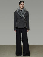unspoken Wool Blend Double Breasted Slim Lapel Tailored Minimal Workwear Gray Short Coat