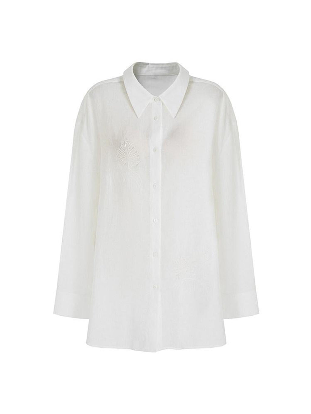 unspoken Breathable Embroidered Loose Polo Women Ramie Lyocell White Button Shirts