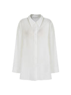 unspoken Breathable Embroidered Loose Polo Women Ramie Lyocell White Button Shirts