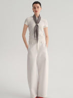 audreyyang Smart Office Natural Waist Zip Fly Polyester Blend Black White Straight Pants