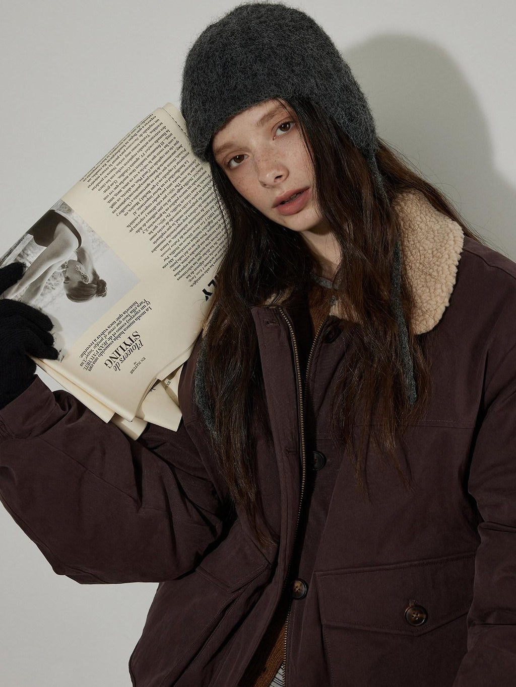 Lofi choose 90 Percent White Duck Down Oversized Turn Down Collar Plum Purple Down Jackets