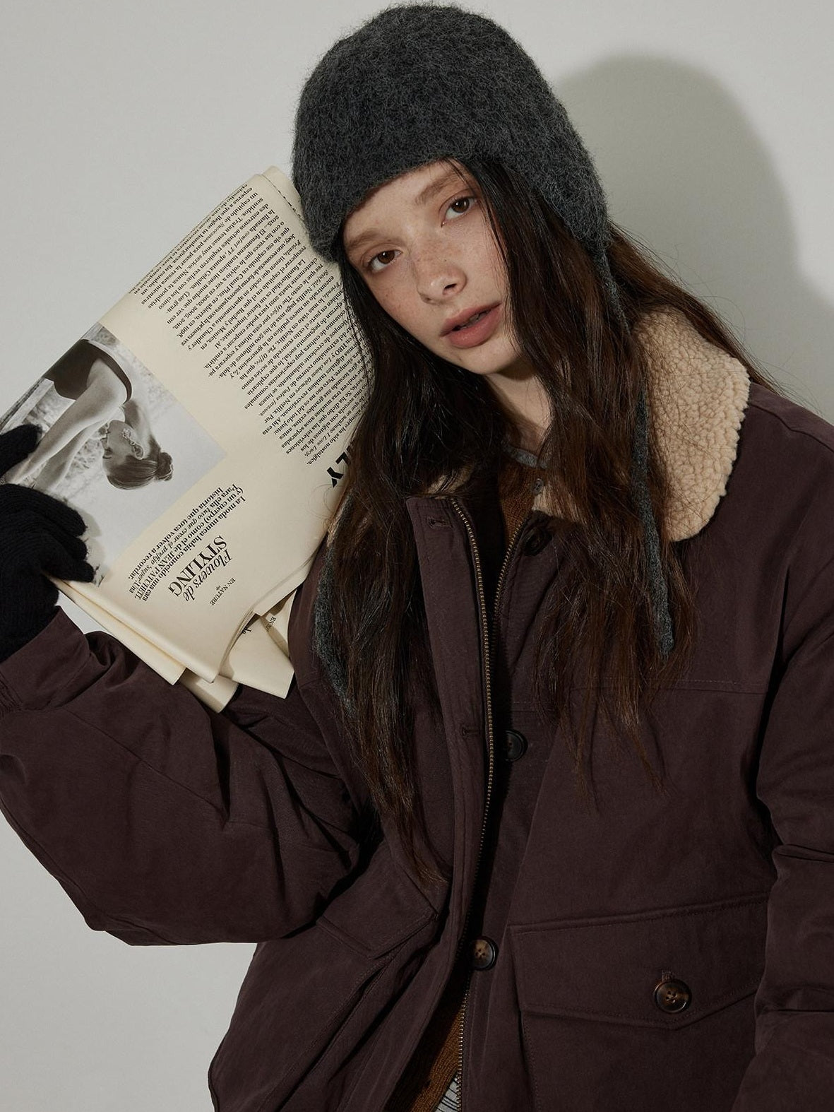 Lofi choose 90 Percent White Duck Down Oversized Turn Down Collar Plum Purple Down Jackets