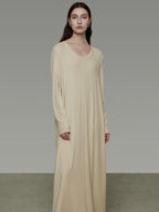 unspoken Non Fading Modal Cotton Long Sleeve Loose Waist Minimalist Commuter Maxi Dresses