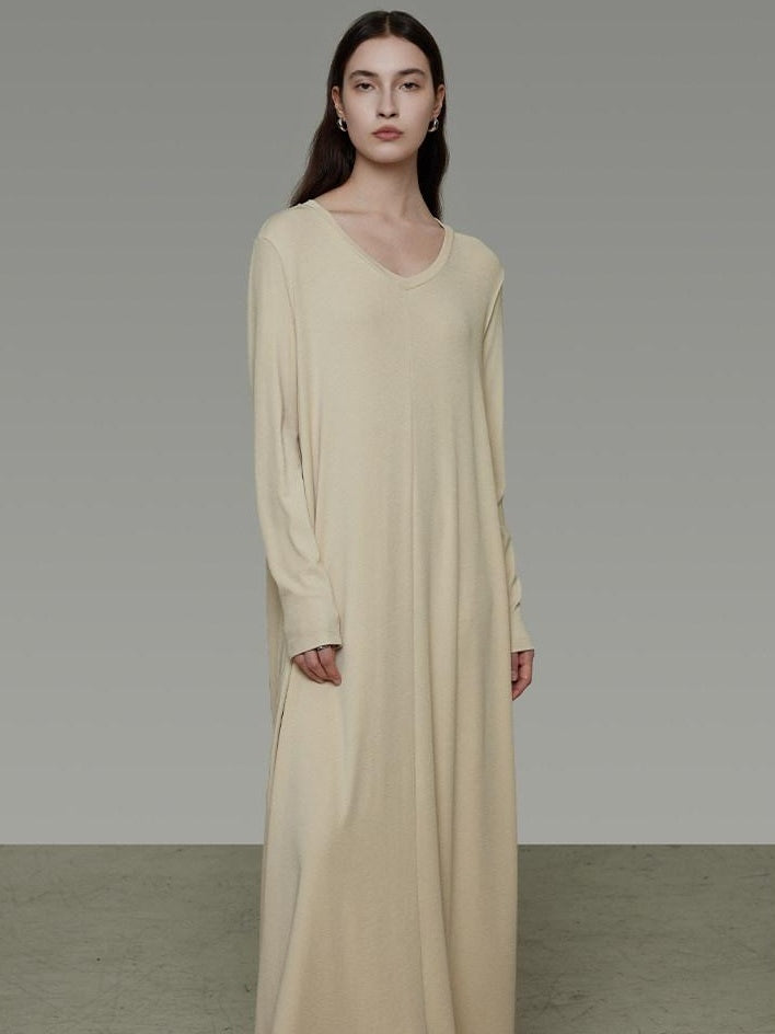 unspoken Non Fading Modal Cotton Long Sleeve Loose Waist Minimalist Commuter Maxi Dresses