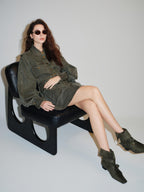 audreyyang Pure Cotton Relaxed Utility Button Women Military Green Denim Jackets