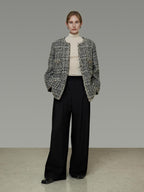 unspoken Warm Wool Blend Houndstooth Loose Fit Simple Commuter Black White Short Coat