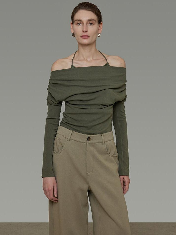 unspoken Breathable Soft Viscose Blend Slim Knit Long Sleeve Boat Neck Workwear Blouses