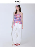 fano Rainbow Plaid Stretch Oversized H Silhouette High Waist Women Tube Tops