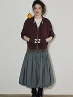Lofi choose Hooded Zip Front Relaxed Fit Office Women Deep Purple Blue Cropped Jackets