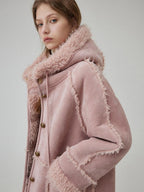 fano Warm Wool Blend Hooded Loose Patchwork Womens Commuter Long Coats