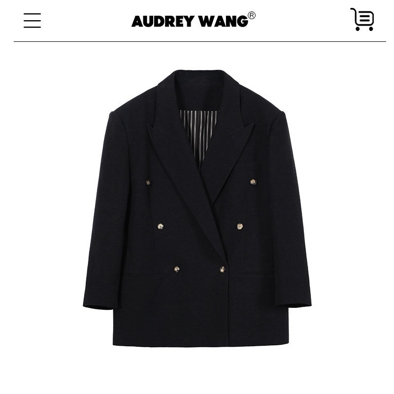 audreyyang_Cotton_Linen_Blend_Double_Breasted_Relaxed_Casual_Women_Commuter_Black_Blazers_MISSTT