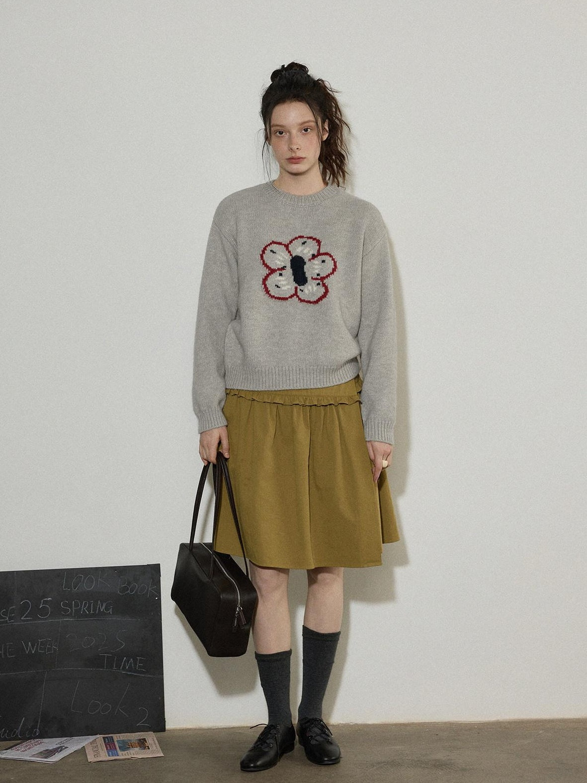 Lofi choose Embroidered Floral Commuter Loose Fit Women Acrylic Blend Crewneck Sweaters