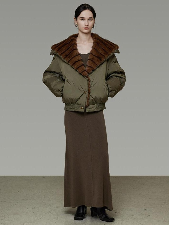 unspoken 90% White Duck Down Warm Loose Patchwork Commuter Olive Green Zip Down Jackets