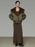 unspoken 90% White Duck Down Warm Loose Patchwork Commuter Olive Green Zip Down Jackets