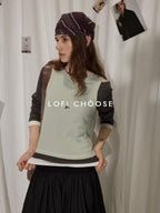 Lofi choose Soft Acrylic Cotton Blend Commuter Loose Fit Women Green Long Sleeve T-Shirts