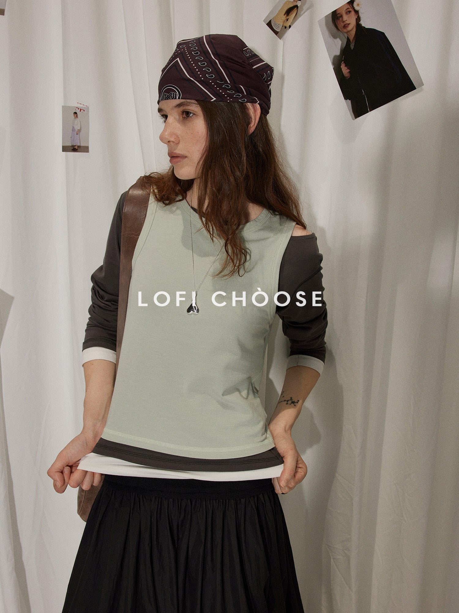 Lofi choose Soft Acrylic Cotton Blend Commuter Loose Fit Women Green Long Sleeve T-Shirts