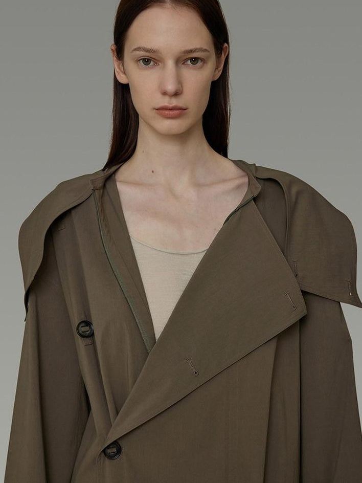 unspoken Viscose Blend Loose Fit Single Breasted Minimalist For Women Brown Long Coats