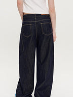 fano Micro Stretch Cotton Relaxed Natural Waist Pear Fit Dark Denim Wide Leg Jeans