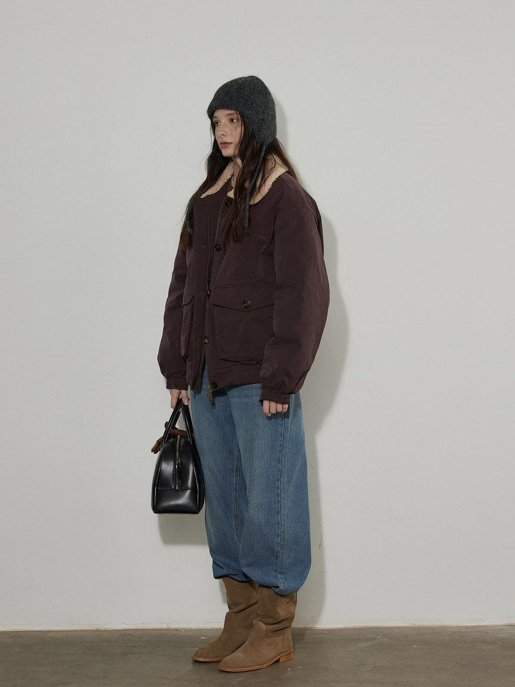Lofi choose 90 Percent White Duck Down Oversized Turn Down Collar Plum Purple Down Jackets