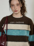 Lofi choose Soft Oversized Commuter Colorblock Knit Pullover Women Crew Neck Sweaters