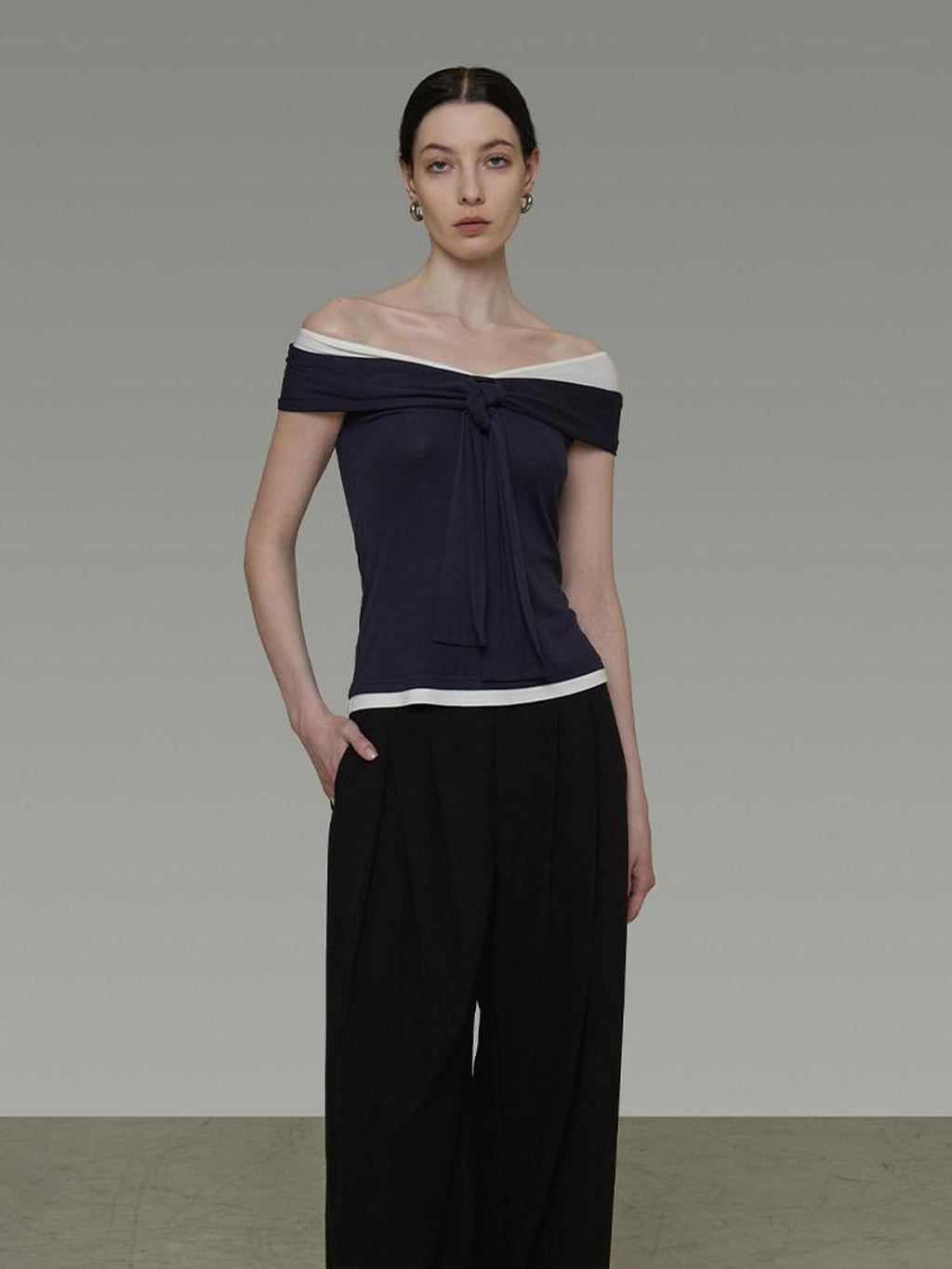 unspoken Viscose Blend Contrast Slim Fit Commuter Women Bardot Off Shoulder Crop Tops