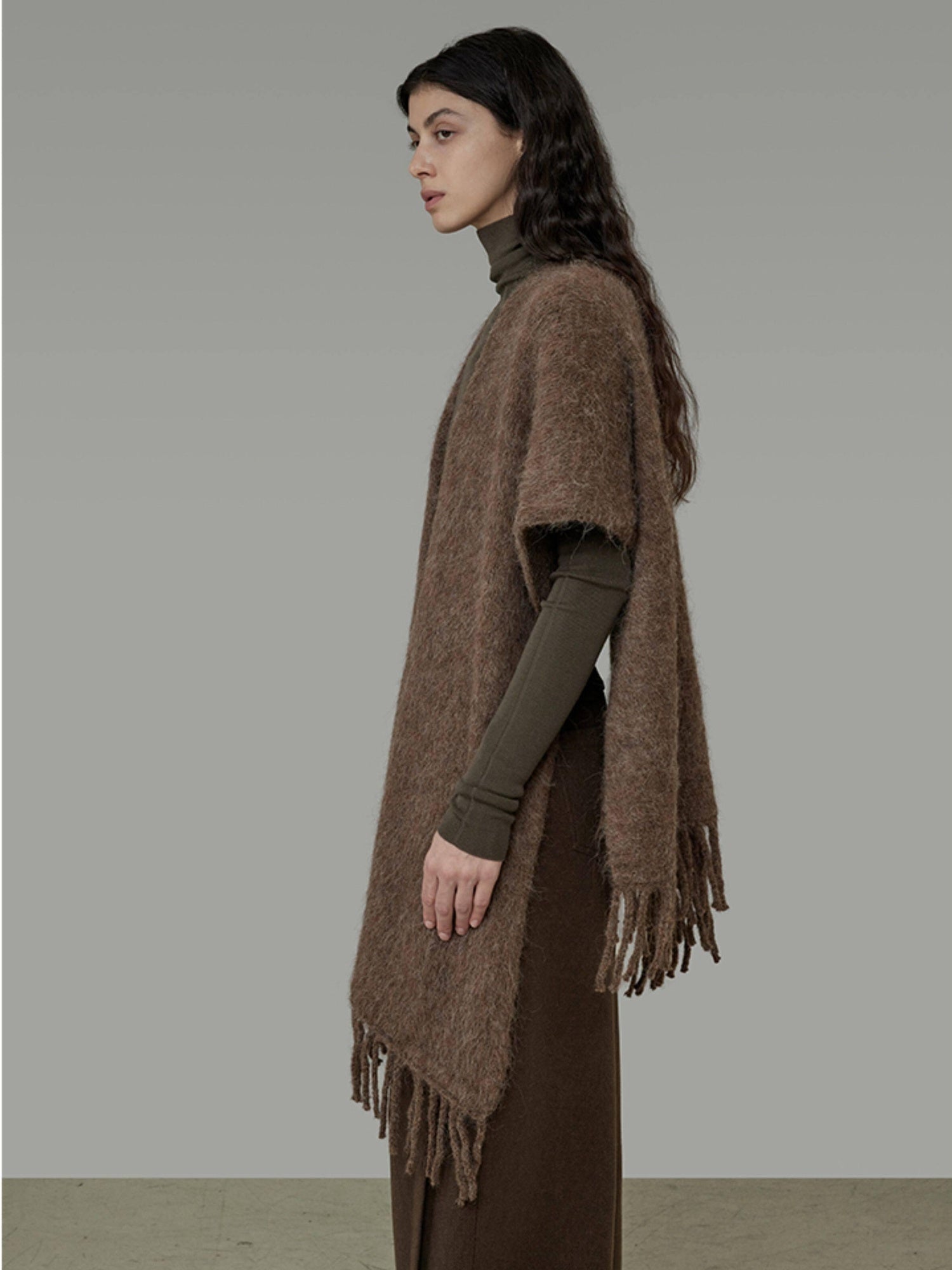 unspoken Cozy Warm Acrylic Fringe Shawl Rectangular Solid Brown Women Fashion Scarves